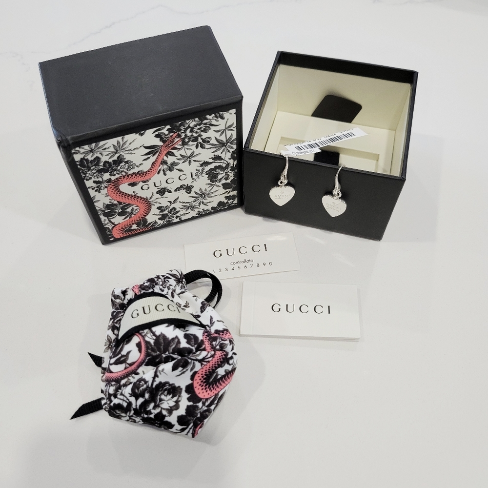 Gucci Silver Heart Dangle Earrings